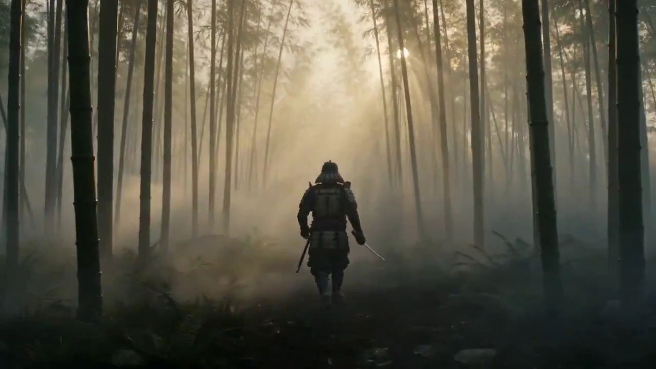 Ancient Stone Colossus Emerges From Mist to Challenge a Warrior