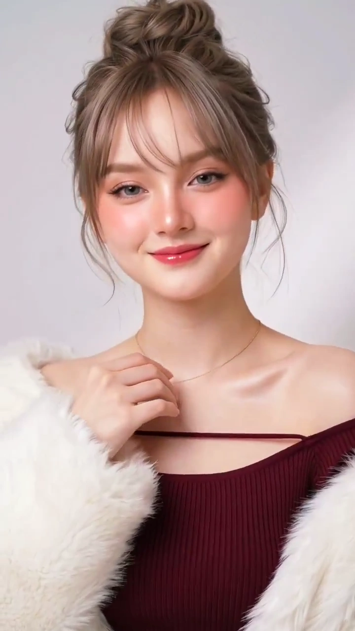 Messy Bun and Faux-Fur Jacket Frame Her Face