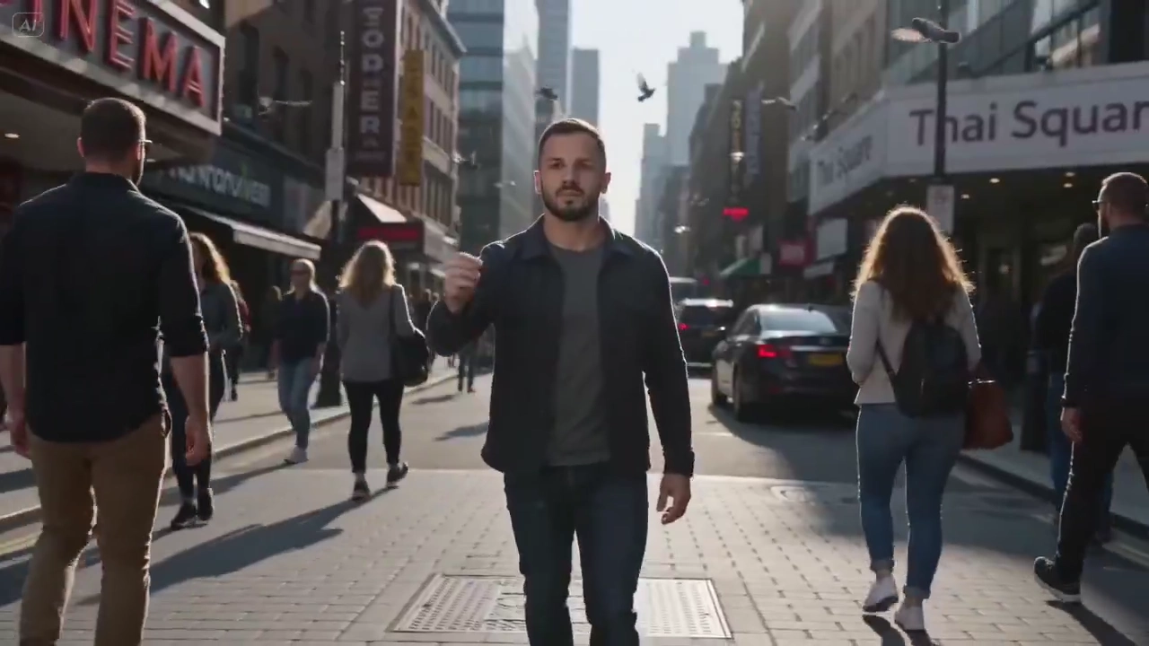 Time Dilation Unleashed: Pedestrians Halt in a Frozen Urban Scene
