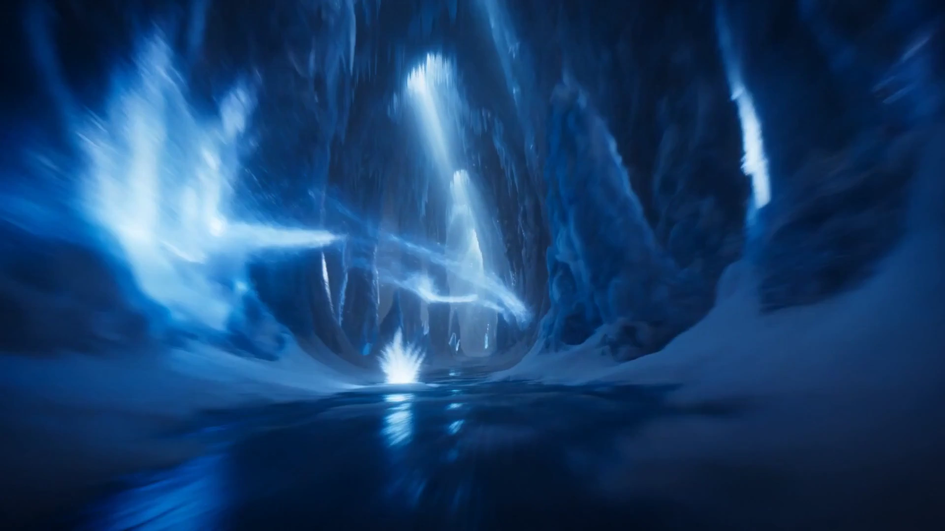Crystal Splashes and Aurora Fluid Sculpt the Word FROST in Ice