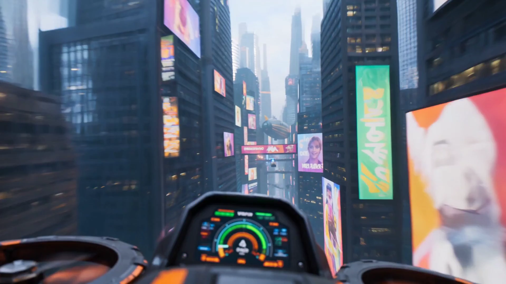 Sleek Cargo Drone Performs Daring Maneuvers in Cyberpunk Metropolis