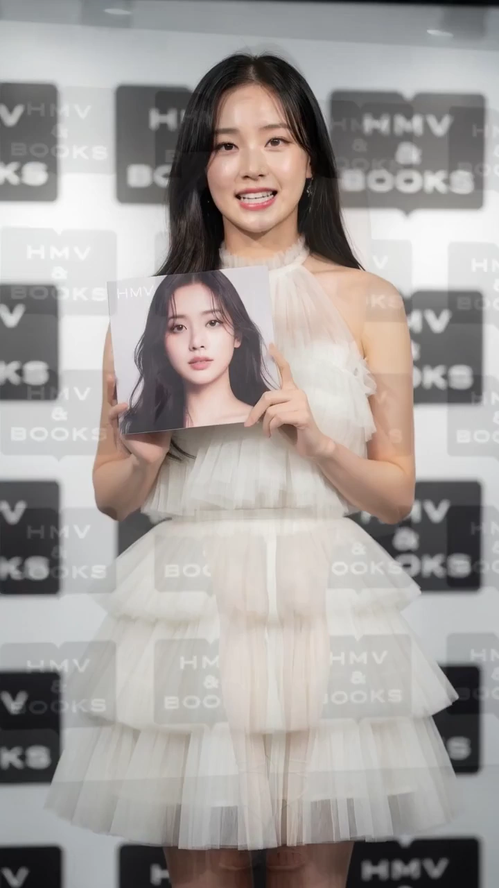 Elegant Star Displays CD Cover in Halter-Neck Tulle Dress