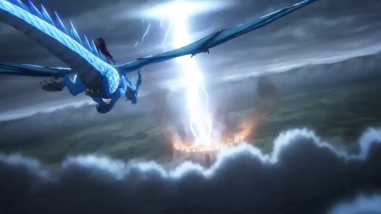 Crimson Scarf Flowing, a Rider Strikes from Above the Thunderclouds