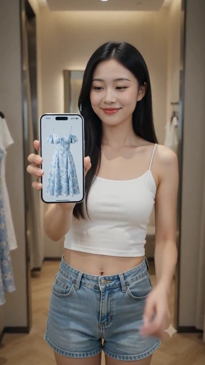 Phone Display Transforms into Real Dress for Model