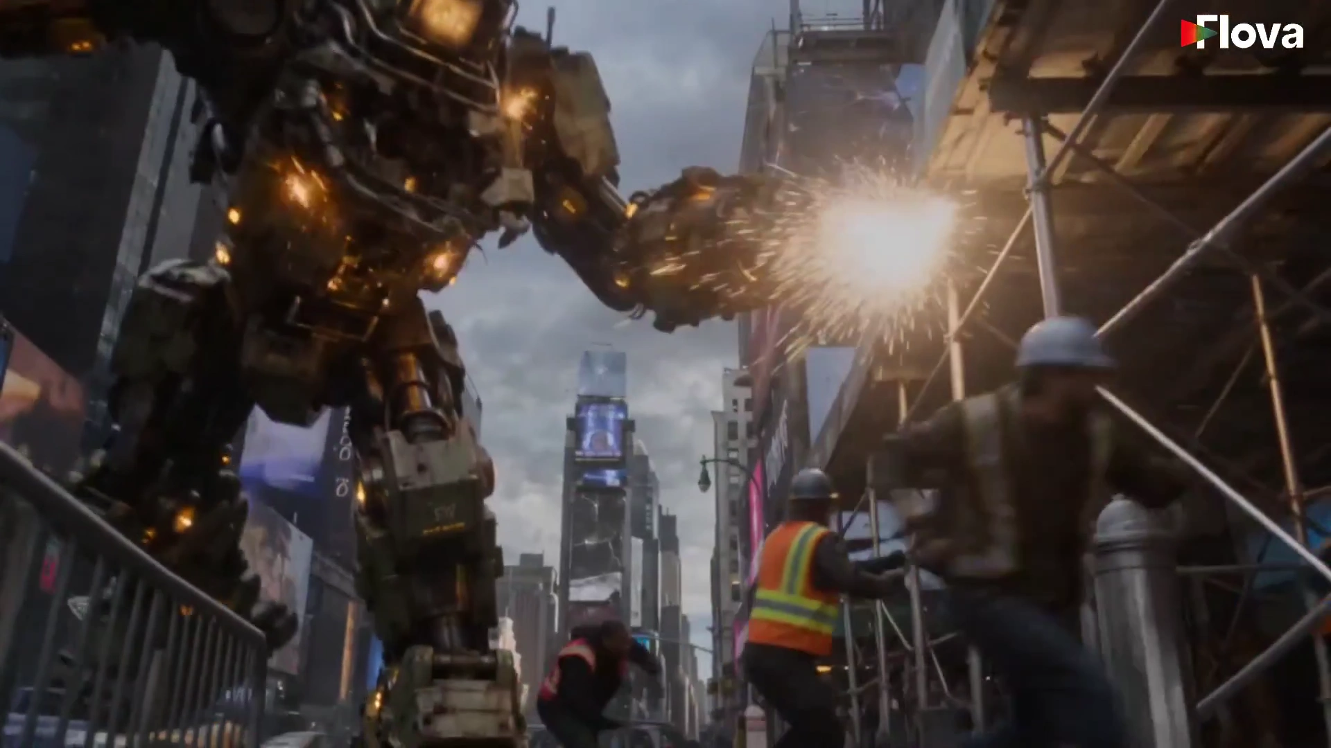 Giant Construction Mech Halted by Glowing Web Network