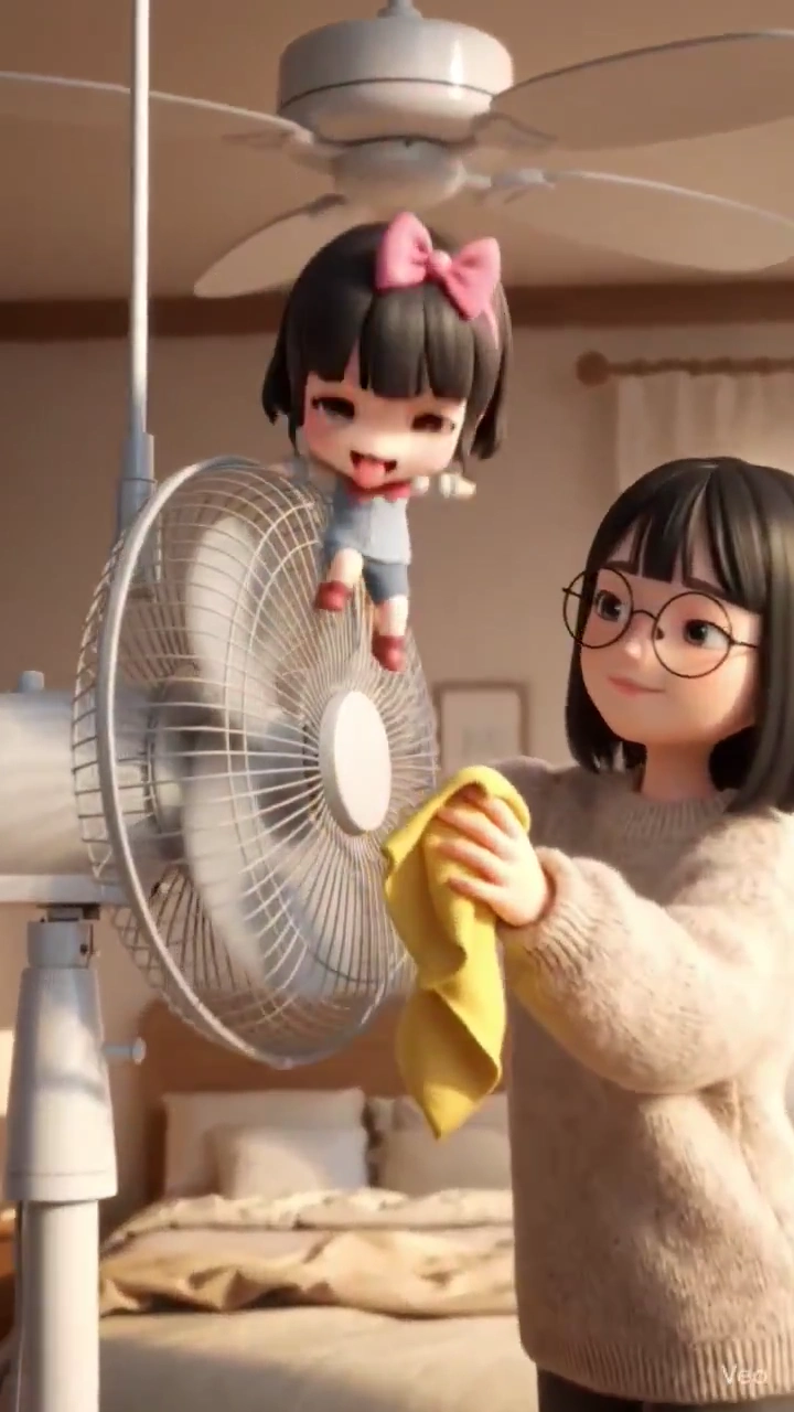 Pure joy emanates from a simple cleaning chore in sunlight
