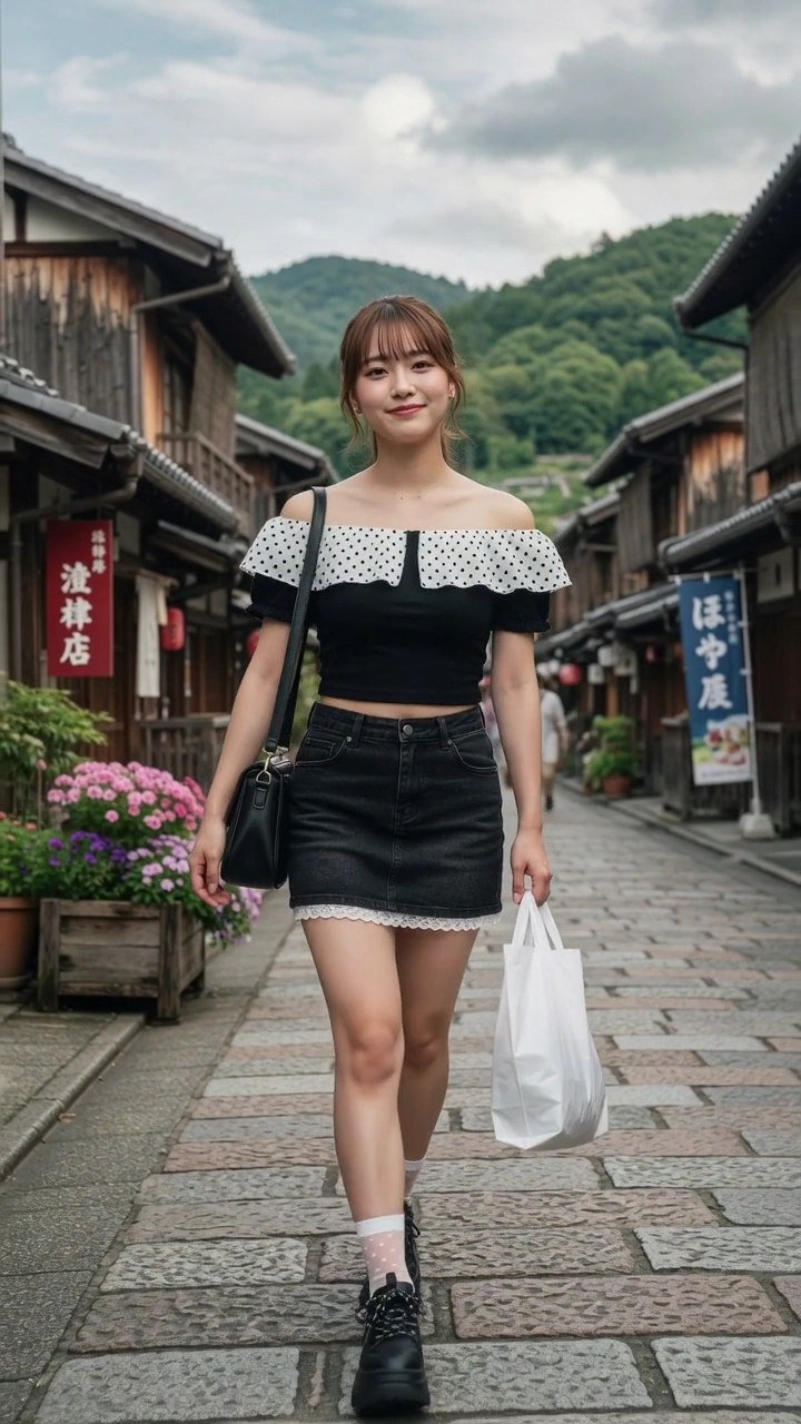 Sunlit Alleyway Portrait: Urban Fashion Meets Old Japan