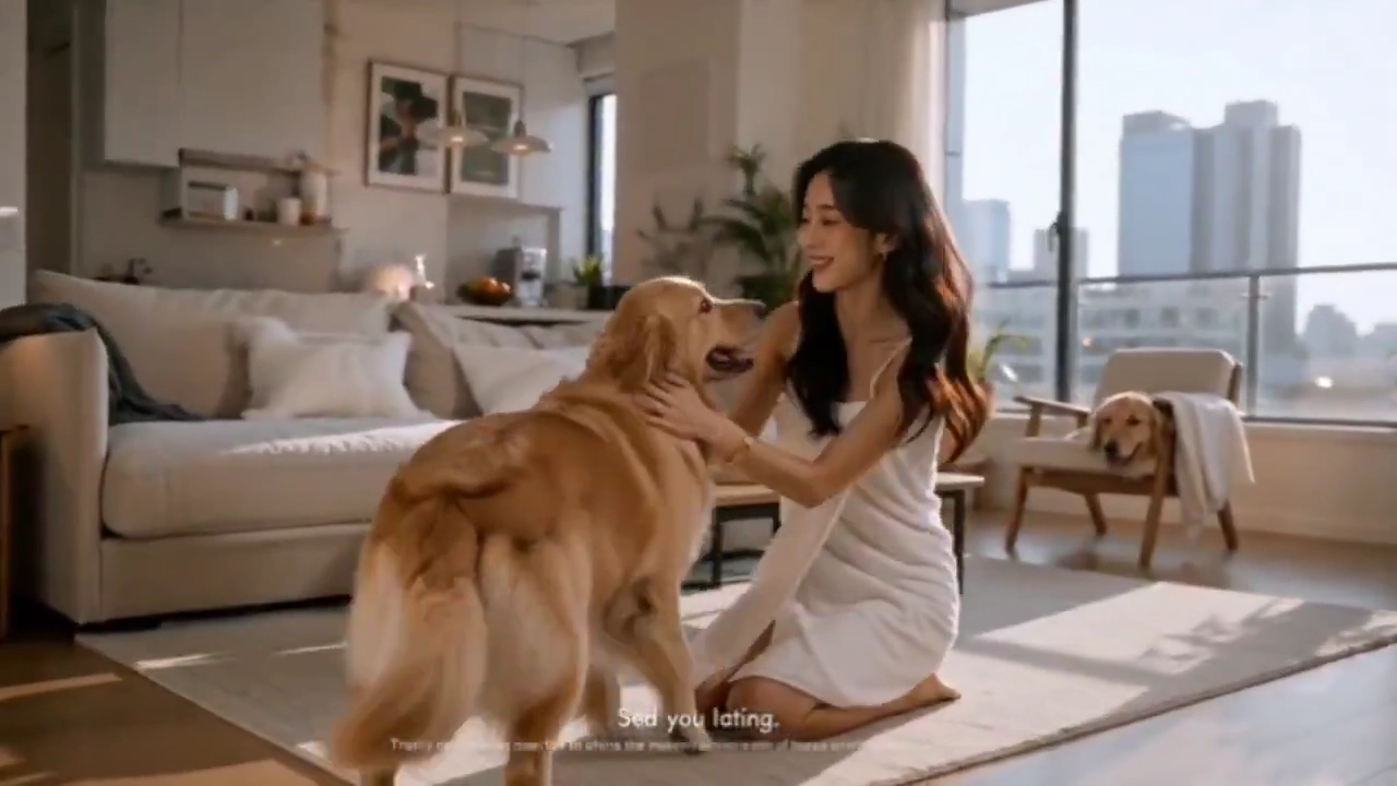 She Blow-Dries Hair While Her Dog Chases Toys Across the Room