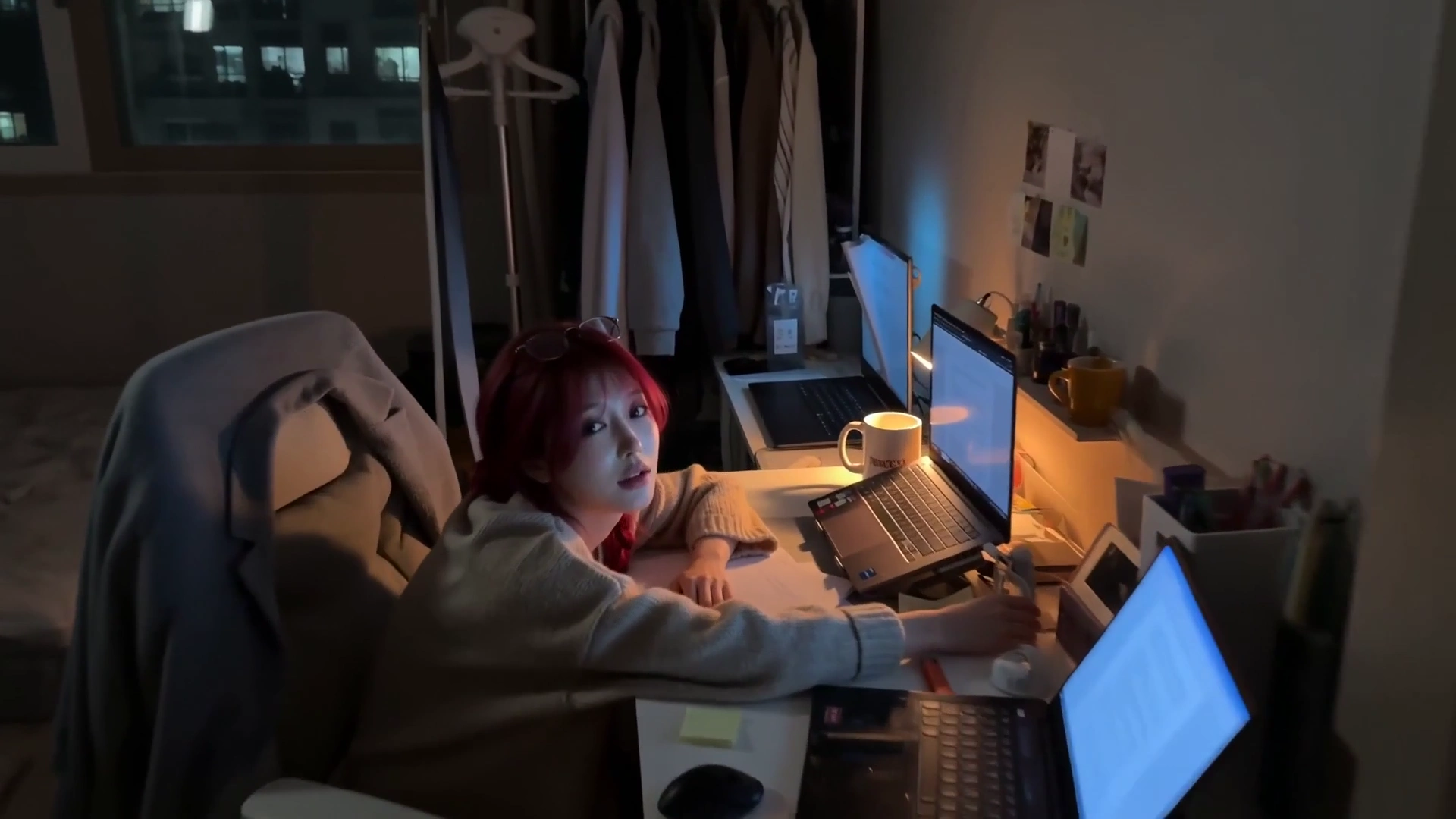 Sleepy Writer Shields Face From Boyfriend's Camera at Desk