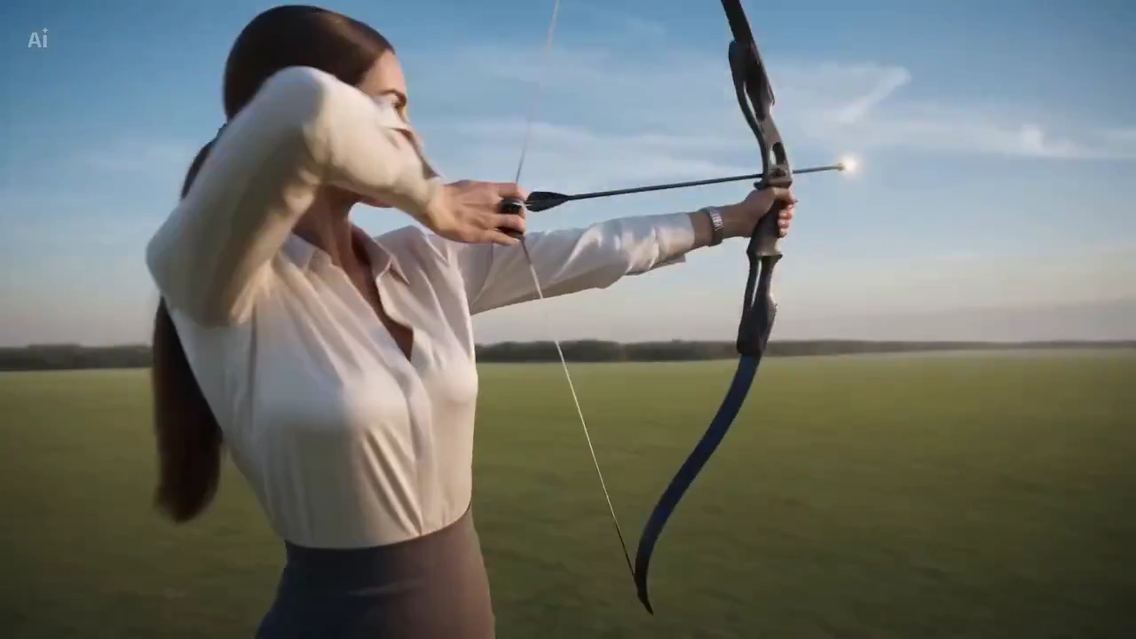 Flying Arrow Trails Fabric Across Target as Houses Rise from Dust