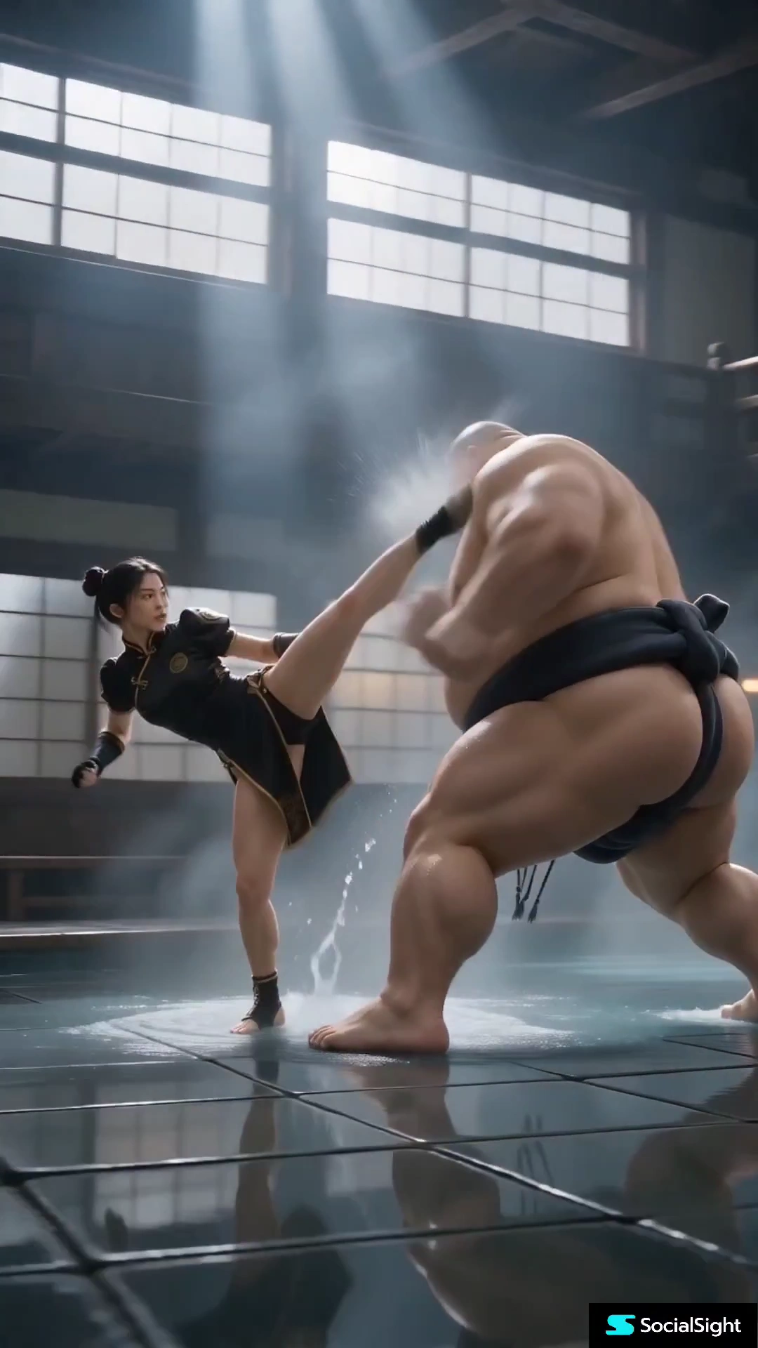 Continuous Motion Fight Scene with Spinning Bird Kick and Energy Orb