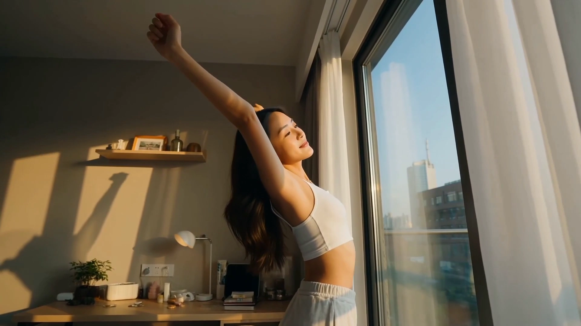 Golden Rays Reveal a College Girl's Daily Beauty Ritual