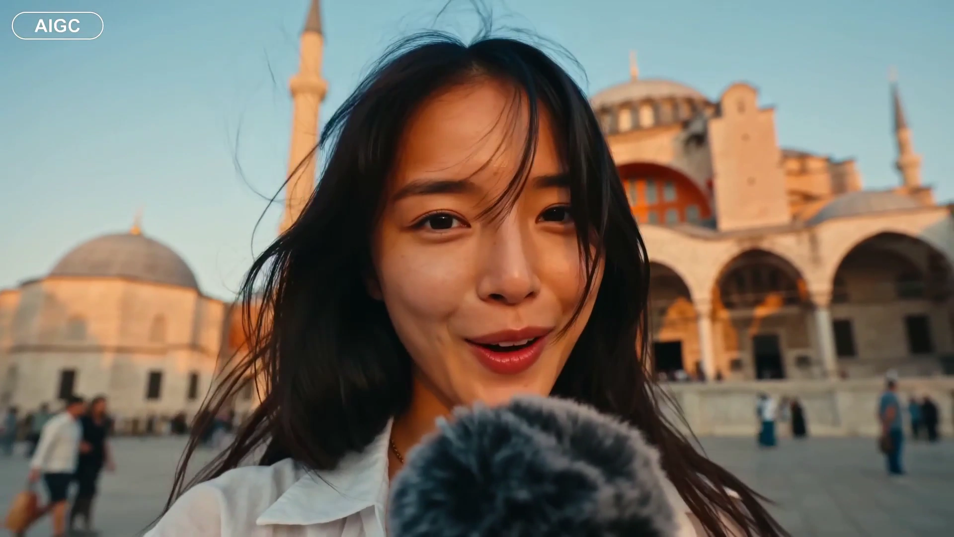 Golden Sunlight Dances Over Her White Linen Shirt in Istanbul