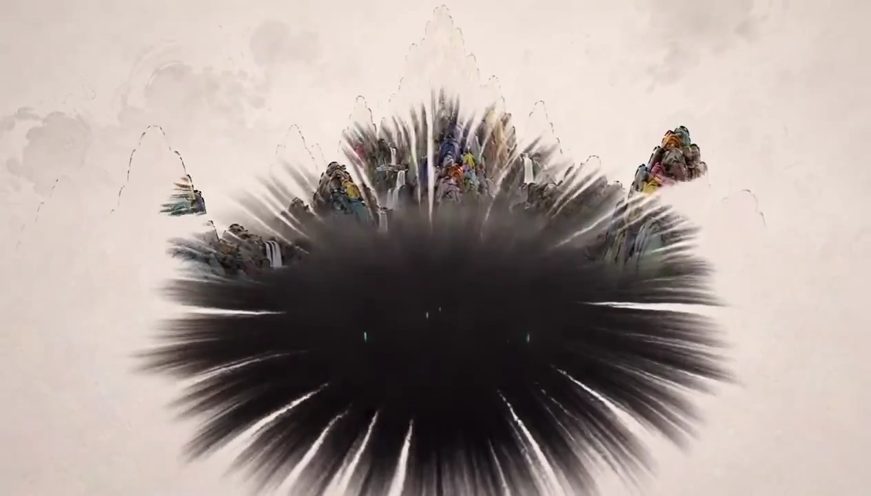 Ancient Pagoda Rises From Mist as Watercolor Cascades Over Ink Mountains