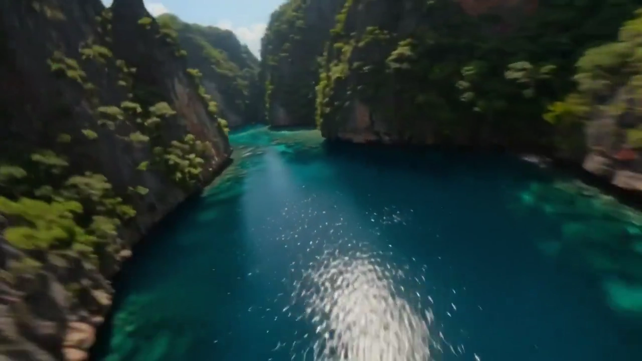 Sunlit Water Splashes Form the Word DISCOVER in Lagoon
