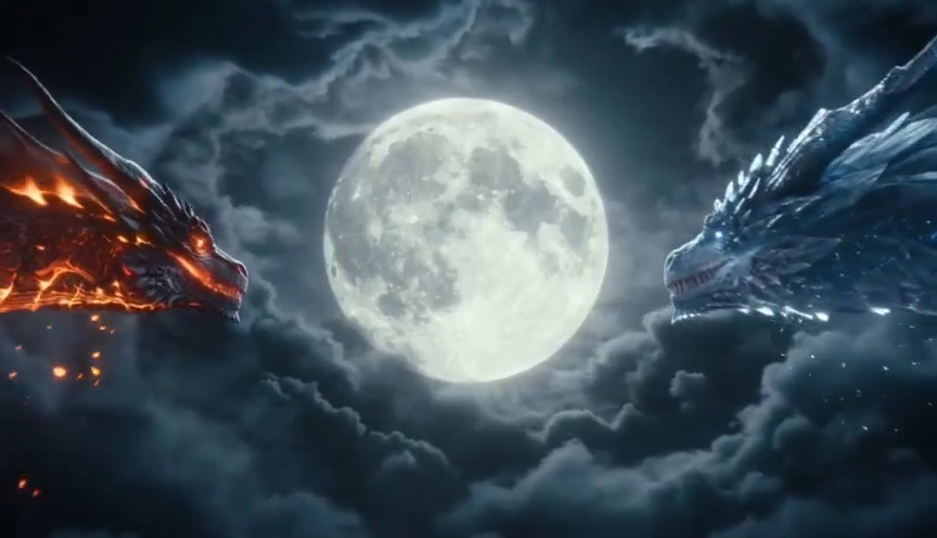 Epic Yin-Yang Explosion Erupts as Dragons Fight in Moonlight