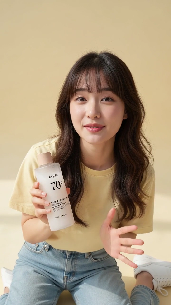 East-Asian Model Displays Rice Toner With Gleaming Product Focus