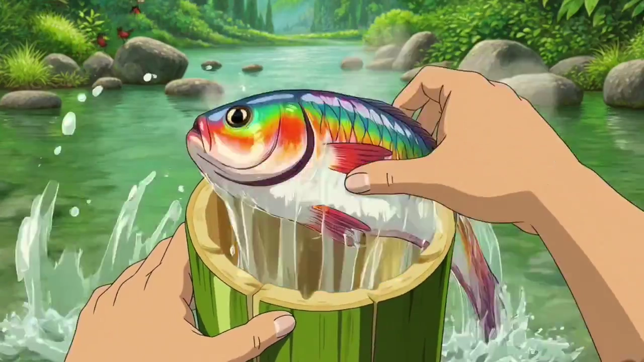 Magical Fish Soup Simmers in Bamboo by a Peaceful River