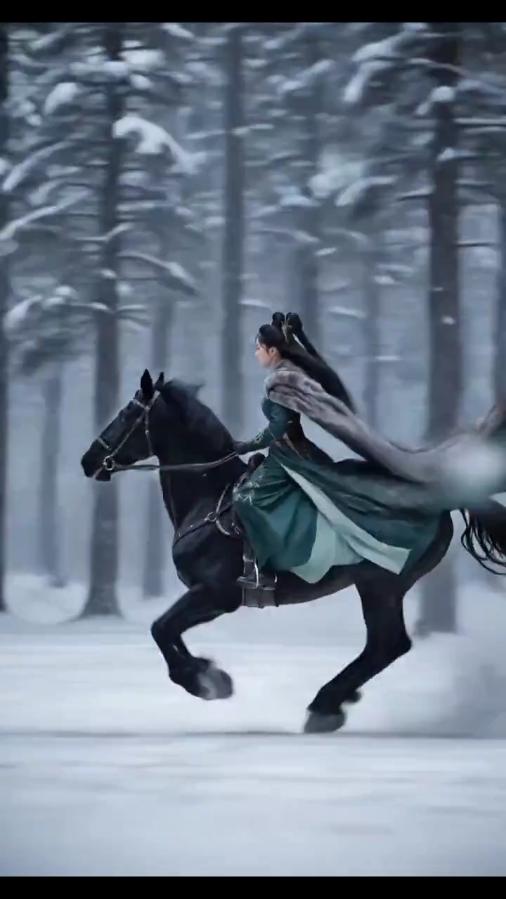 Frosted Pines Witness a Horse and Rider in Blazing Speed
