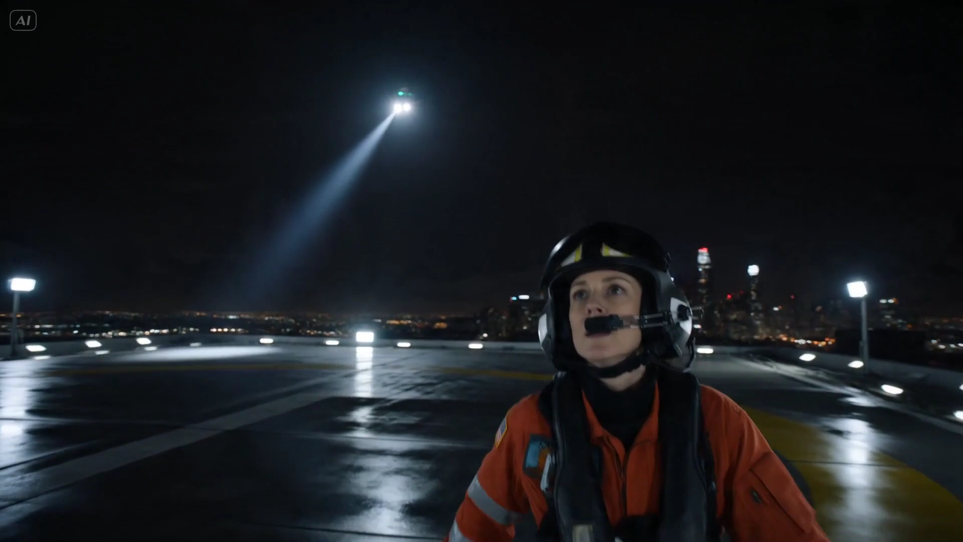 Emergency Evacuation: Medical Helicopter Lands Amid Rotor Wash and Radio Chatter