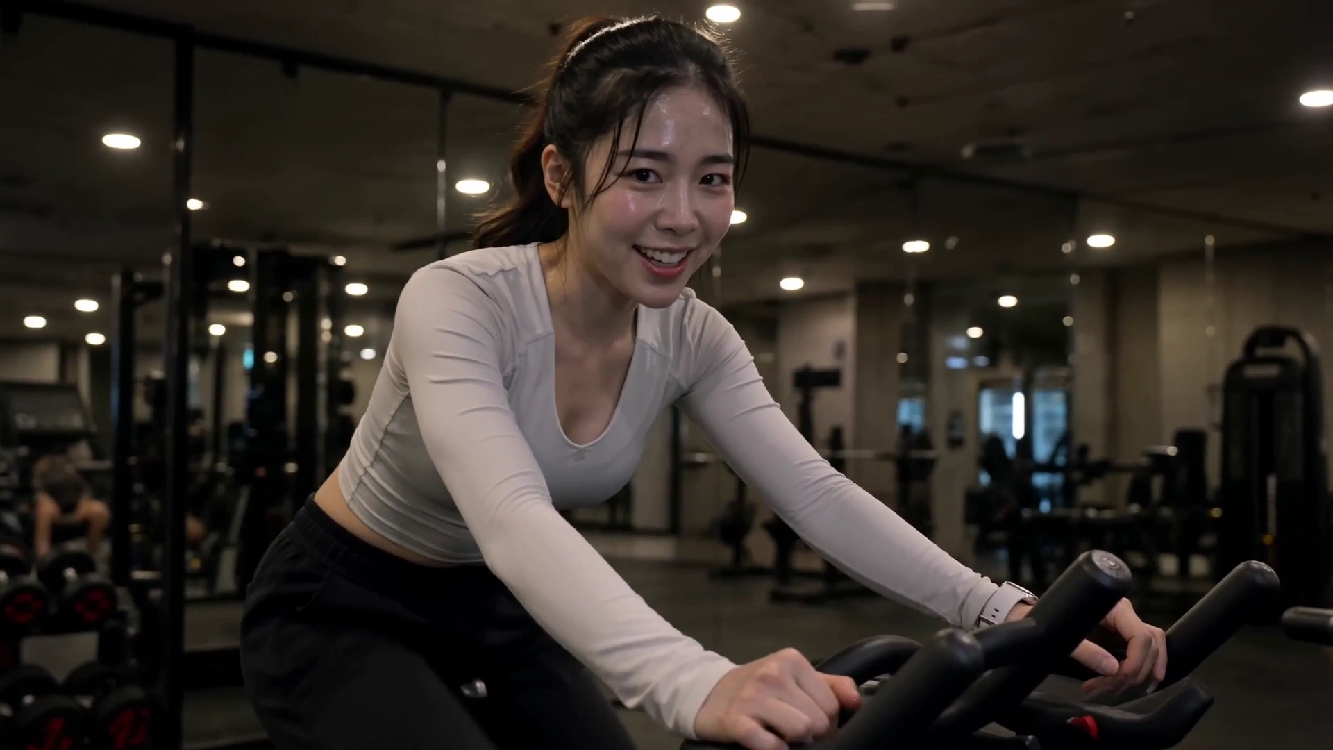 Retro Camcorder POV Shows a Sweaty Cardio Session at the Gym