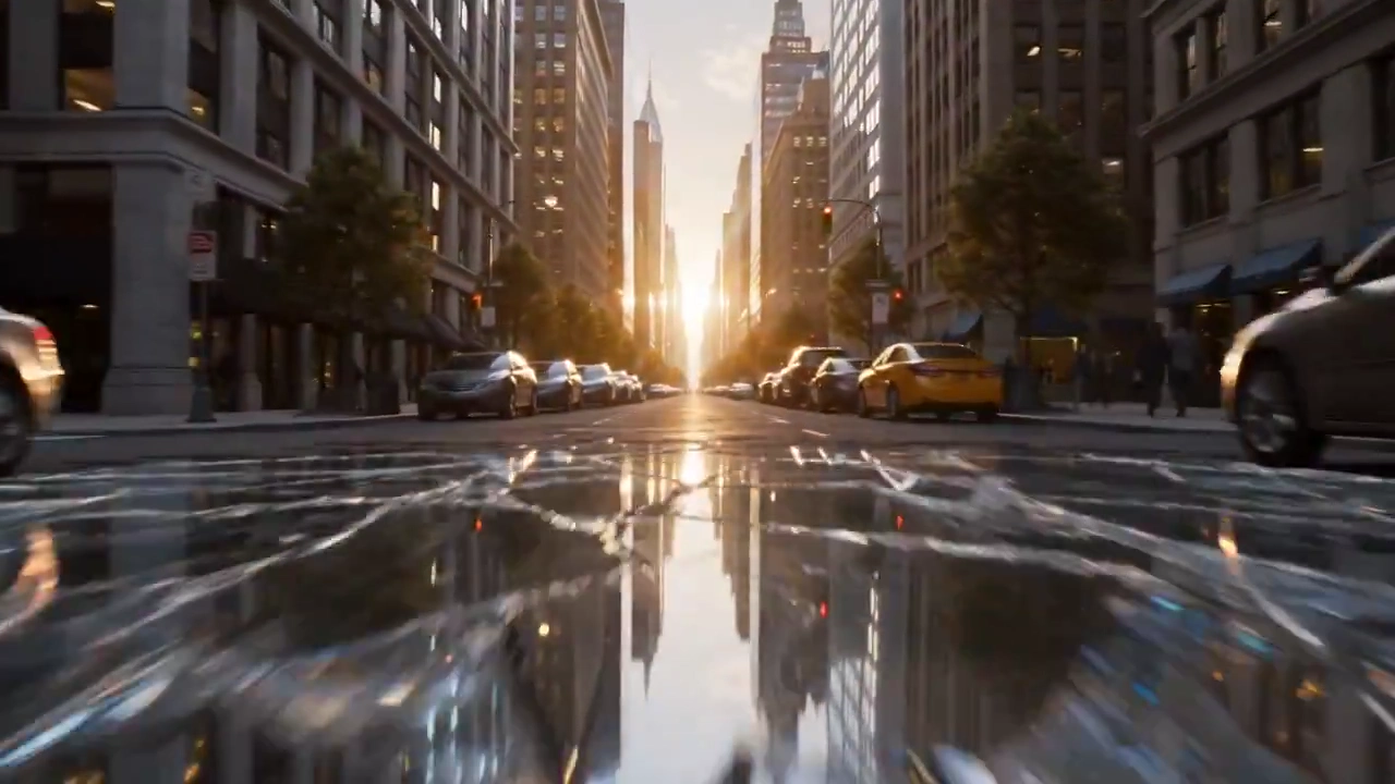 Glass Buildings Crack and Shimmer as the City Transforms from Below