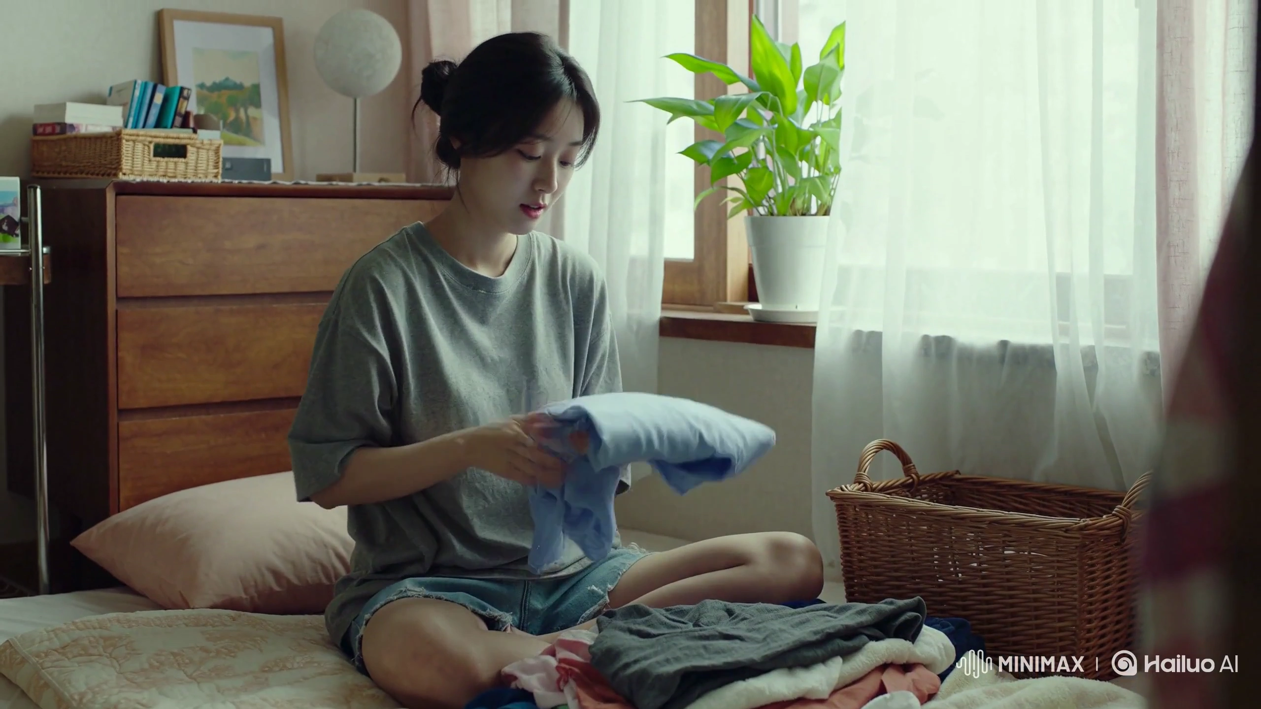 Morning Chores: Folding Clothes with a Smile and a Sigh