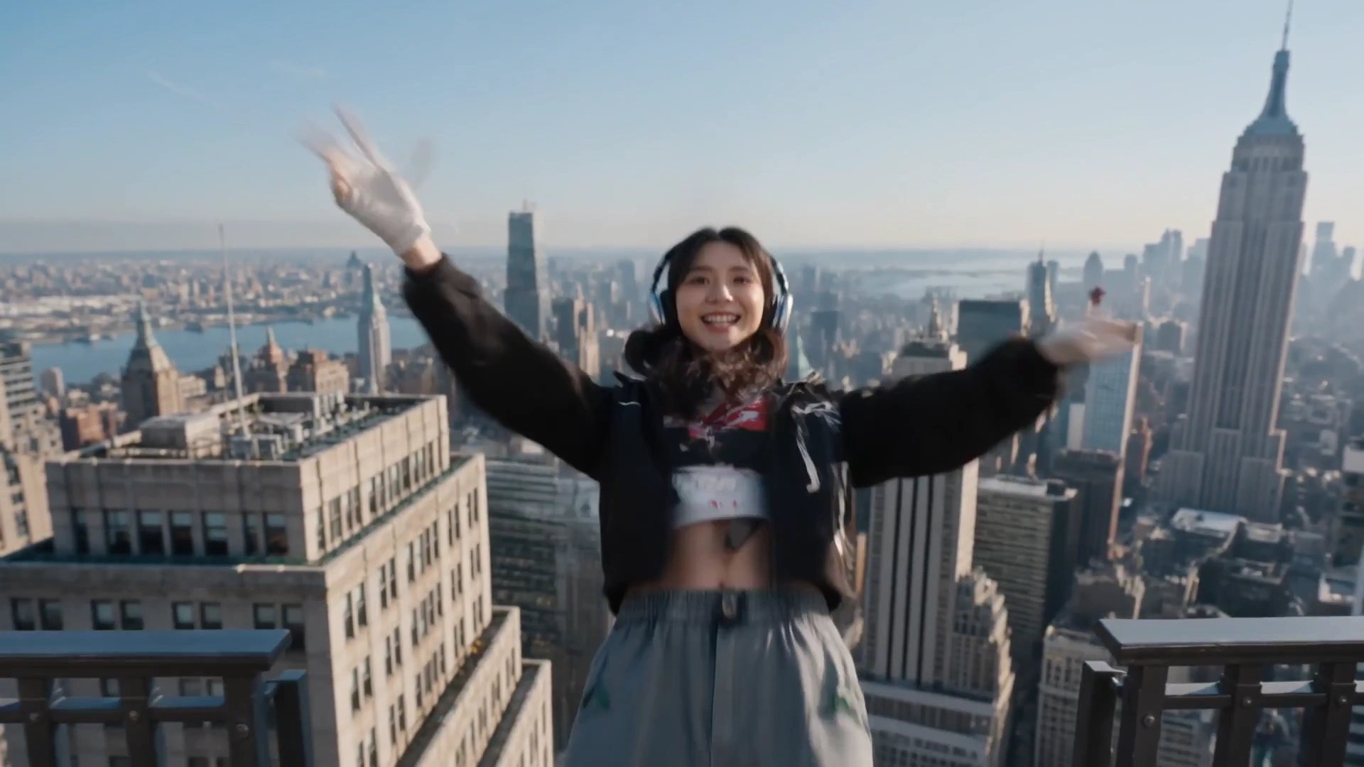 Ballet Sneaker Acrobat Swings Over Manhattan in Teal and White