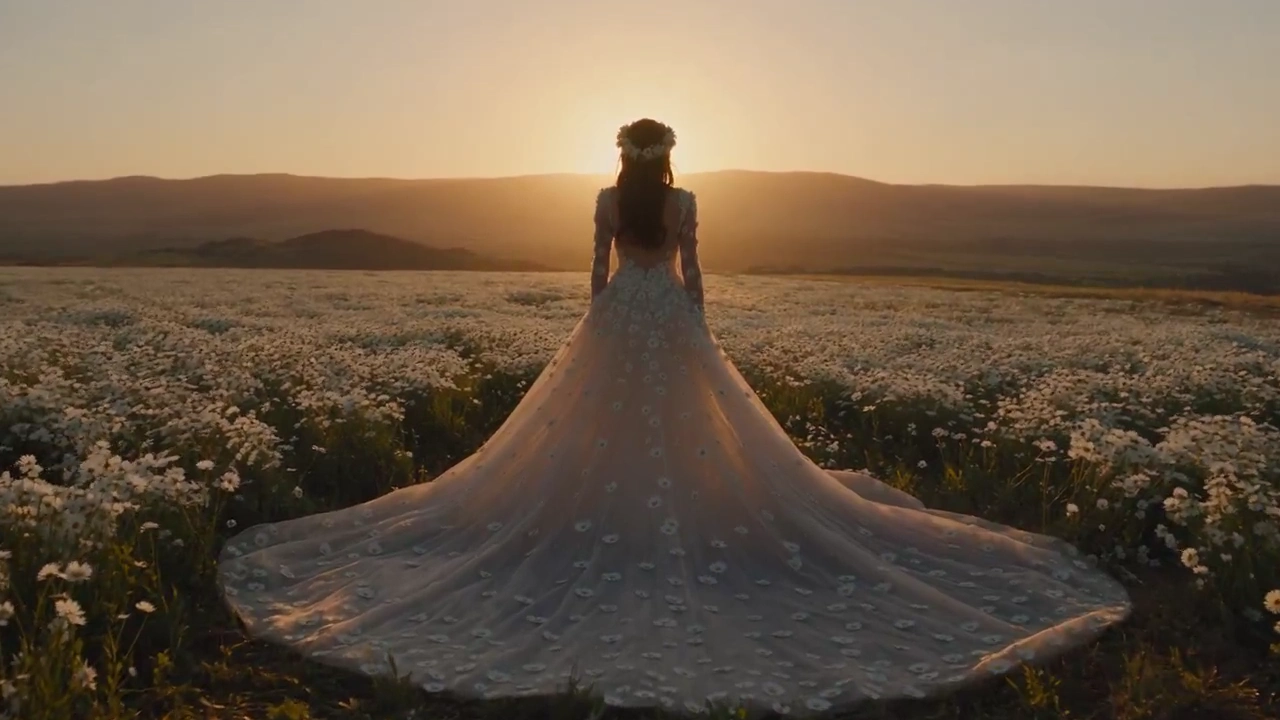 Backless Daisy Dress Flows in Wind at Golden Hour