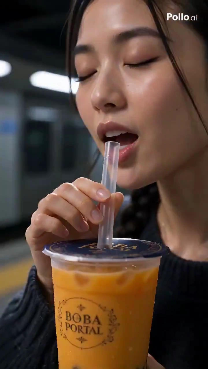 Hyper-Slow Straw Pop Dissolves Room into Glowing Boba Dreamscape
