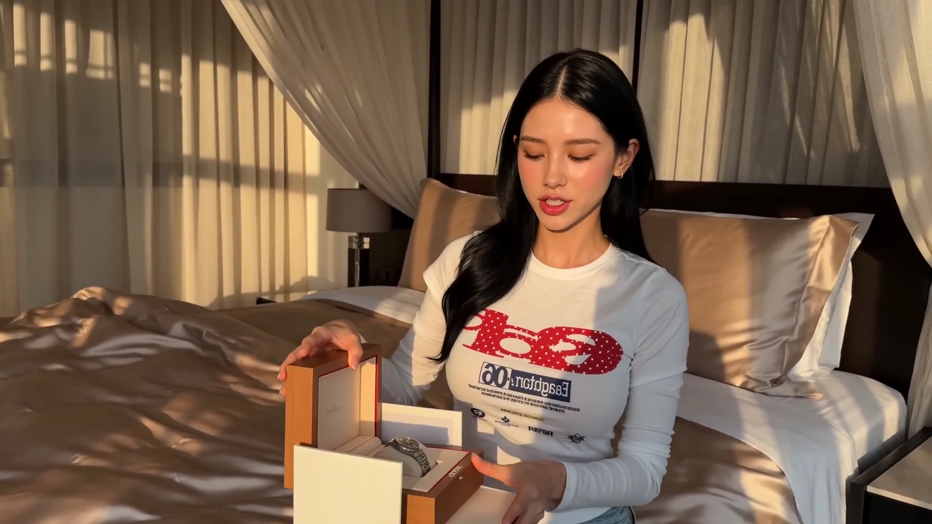 A Stylist Admires a Premium Timepiece Amid Golden Light