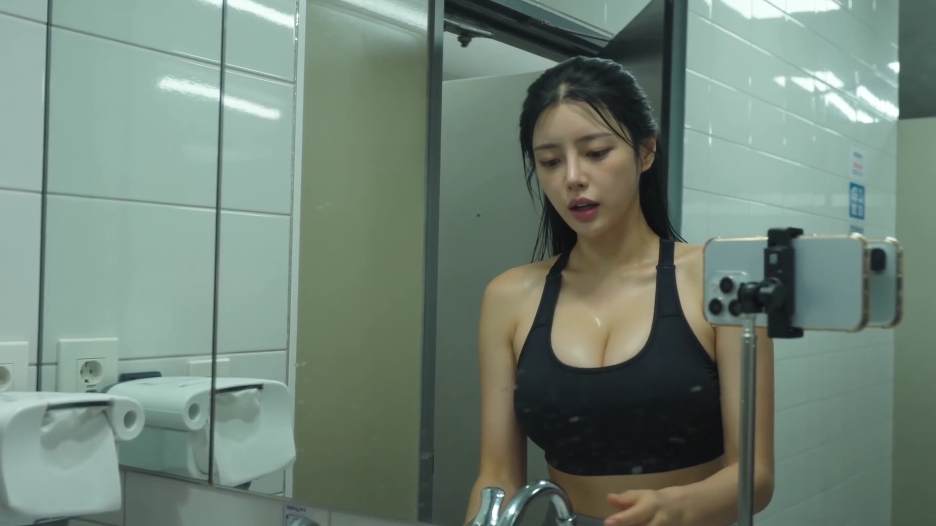 Exhausted Gymgoer's Cold Splash and Final Push Captured on Phone