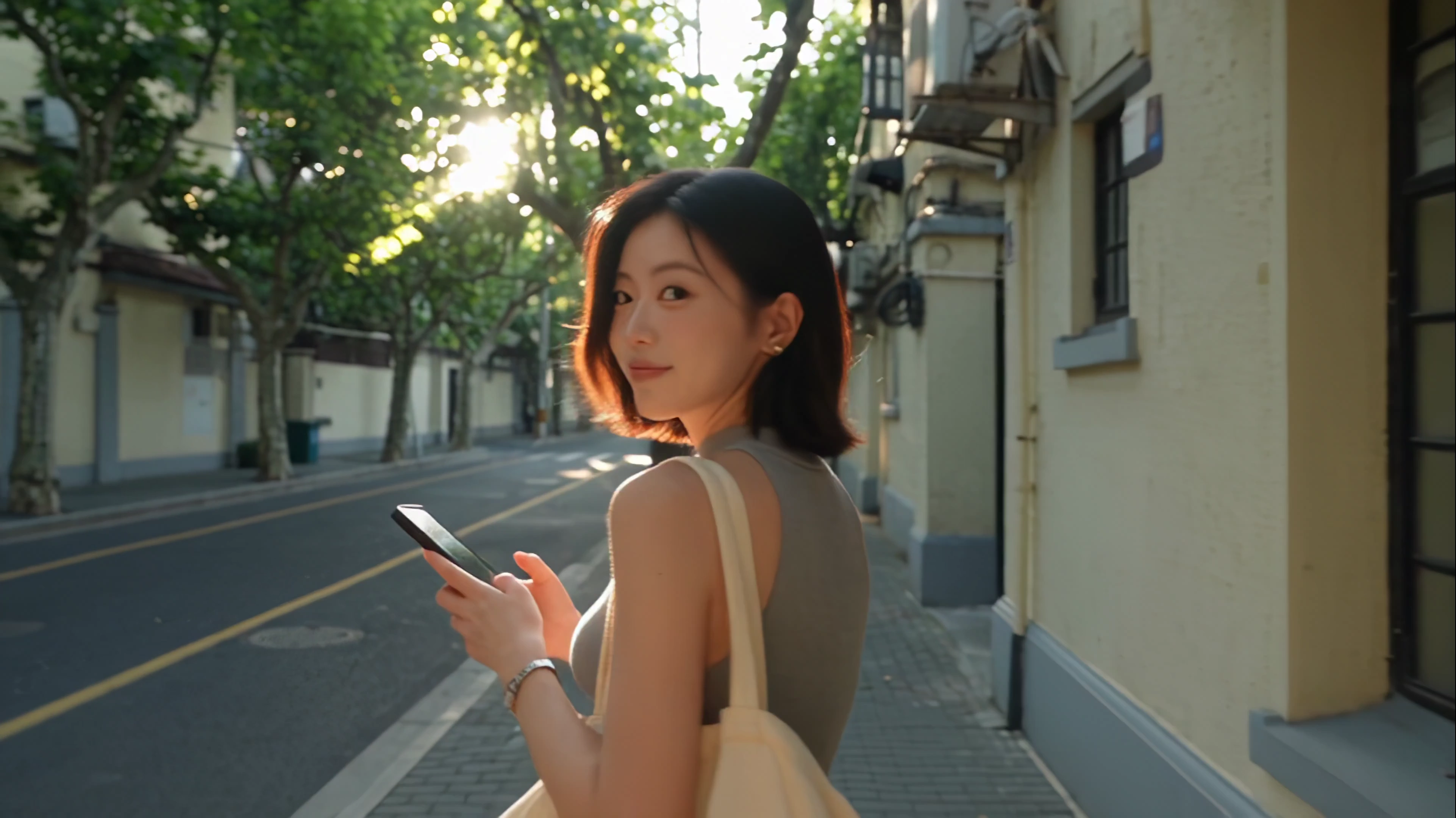 Handheld Camera Tracks a Woman's Journey Through City and Seaside