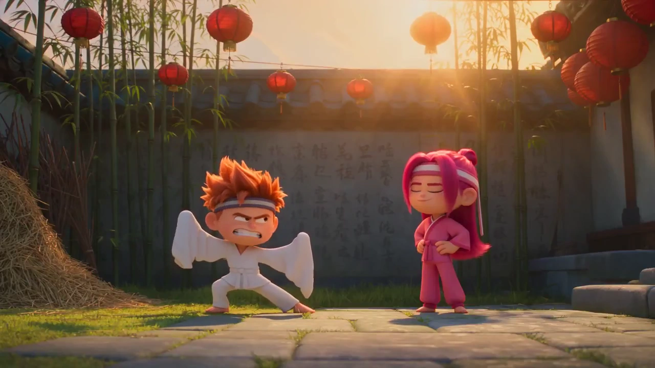 Clumsy Kung Fu Kid Faces Masterful Girl in Anime Temple Battle