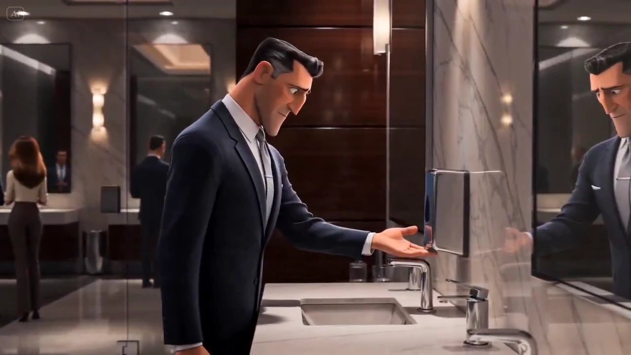 Elegant Gentleman's Epic Struggle Against Uncooperative Bathroom Fixtures