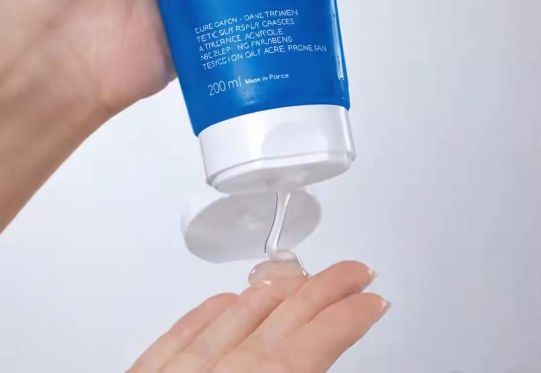 Close-Up Macro Shot of Skincare Gel Application on Half Face
