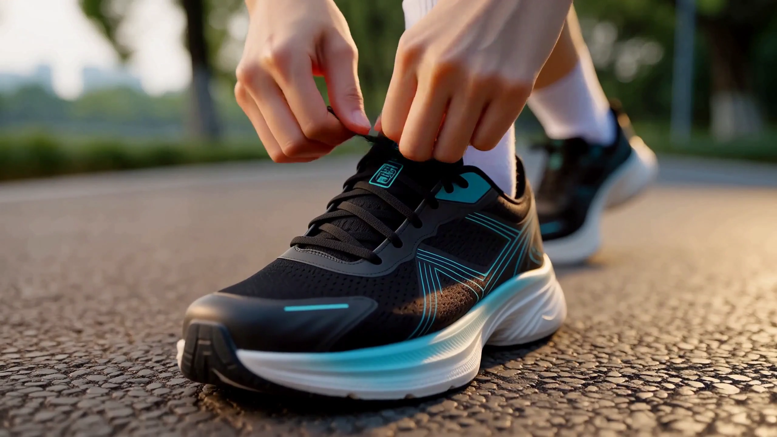 Golden Hour Run: Athlete's Peaceful Jog Along Glowing Path
