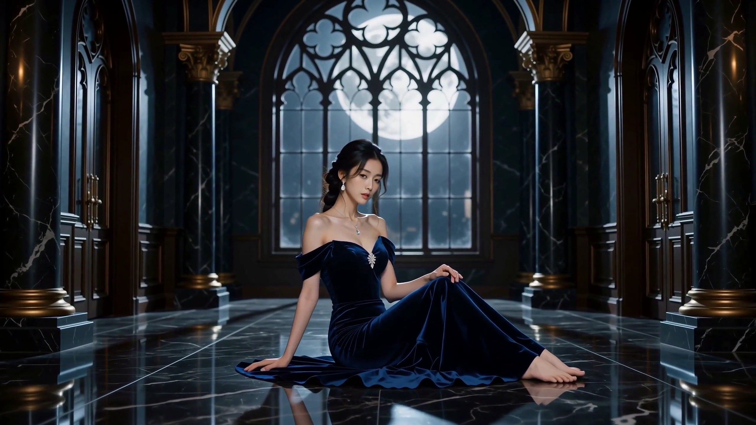 Midnight Velvet and Moonbeams: A Palace Hall's Silent Reverie