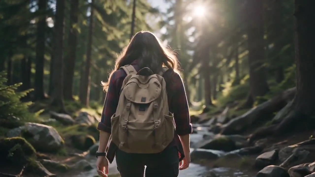 She Walks Alone: Forest Streams to Mountain Ridges in Golden Light