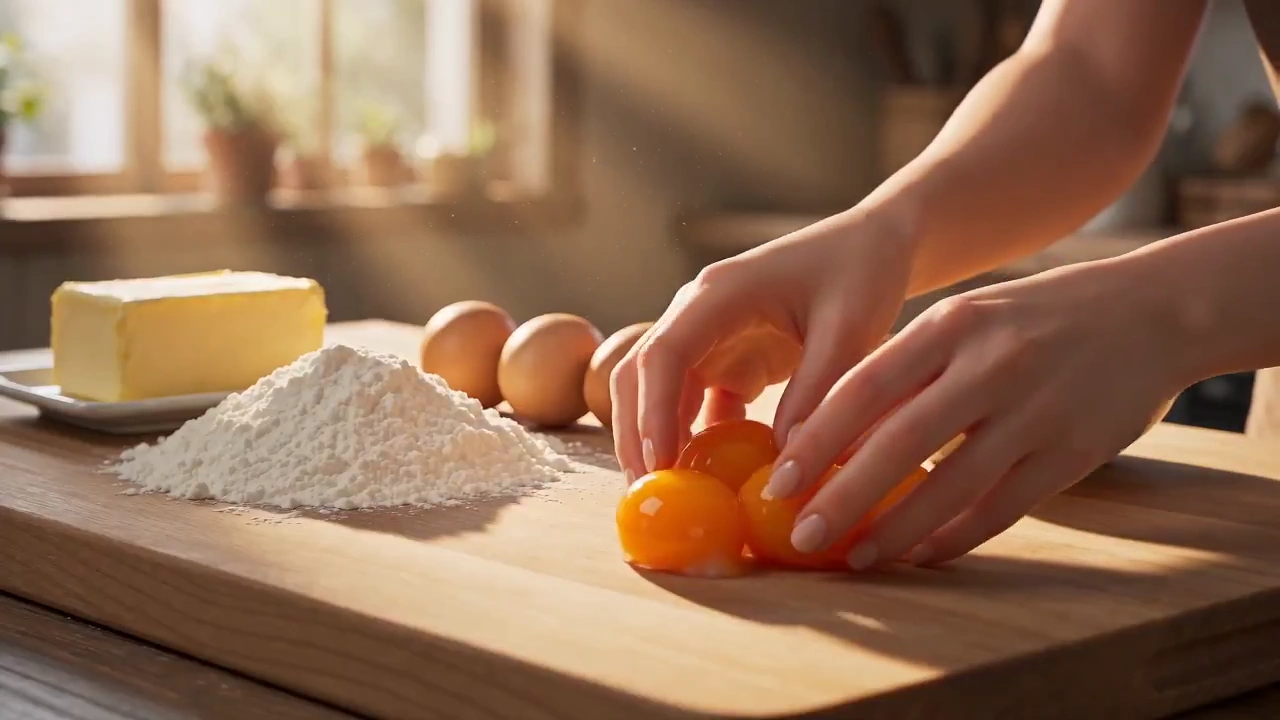 Hand-Painted Anime Bakery Showcases Flaky Croissants with Molten Yolk Filling