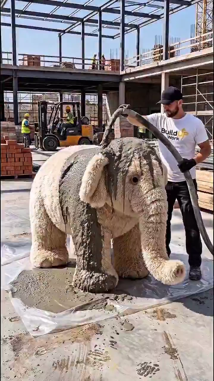 Sculptor Shapes Giant Elephant from Teddy Bear Block