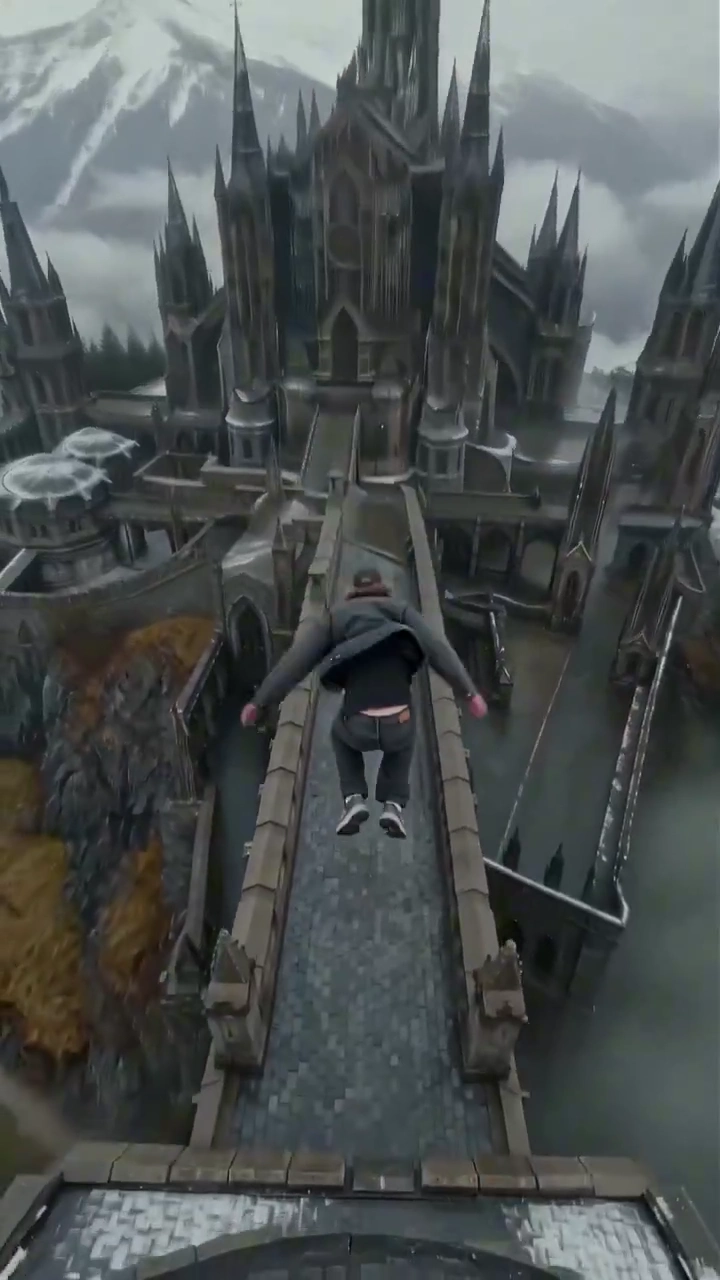 Amidst Cold Peaks, a Dark Figure Dashes Over Cathedral Spires