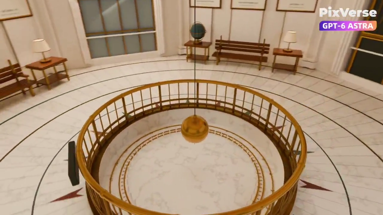 Pendulum Sweeps as Camera Circles Observatory Dome in 3D