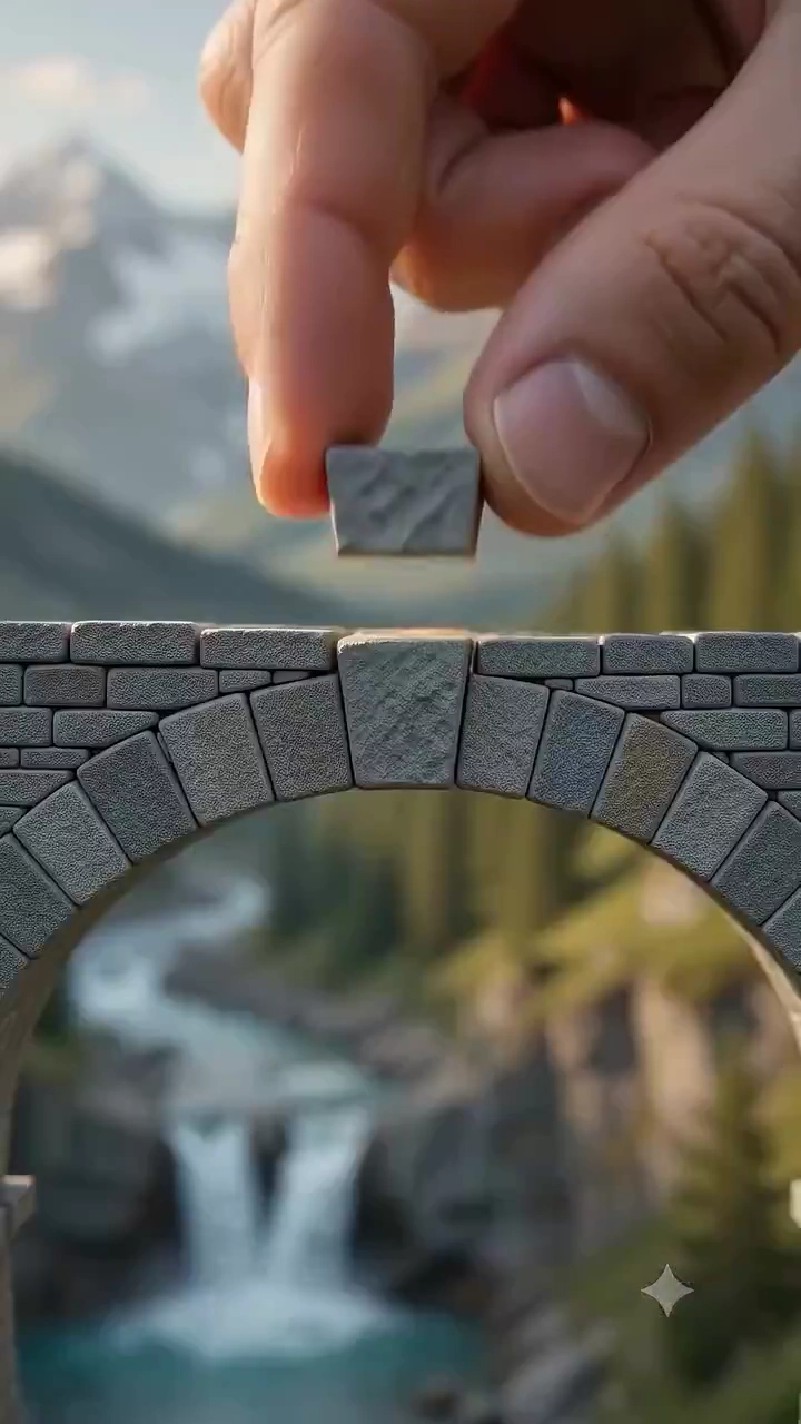 Miniature Railway Bridge Built by Colossal Hands in Alpine Scenery
