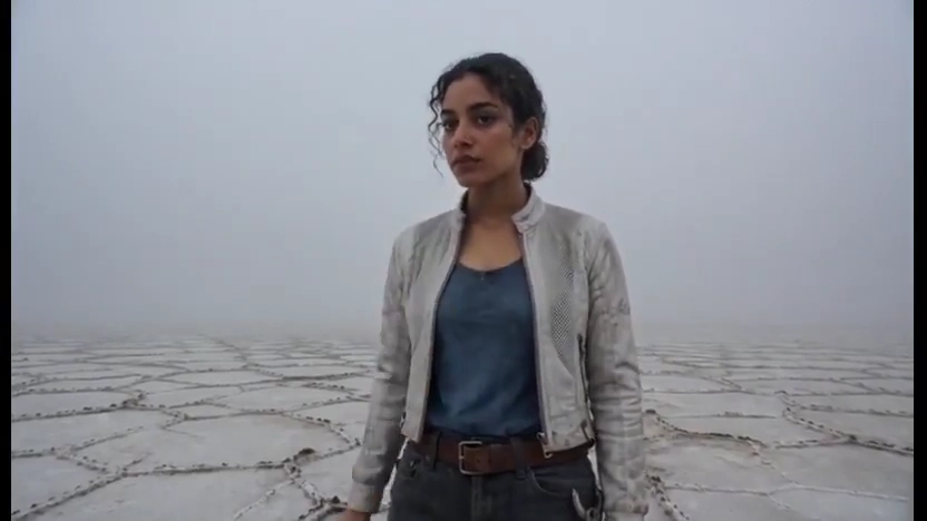 Lone Human Crosses Cracked Desert Toward Resting Leviathan