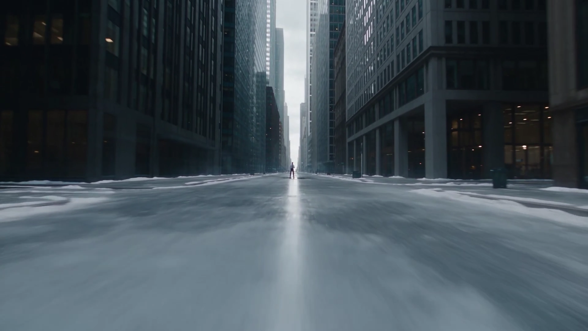Icy Wall Street Fall: 360° Bullet-Time Freeze Around a Suspended Businessman