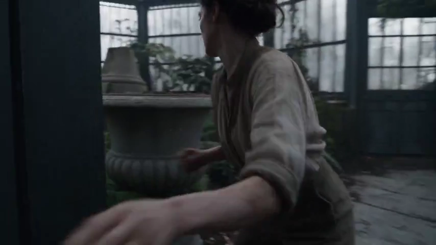 Botanist Trapped by Smoke Silhouette in Moonlit Decaying Greenhouse