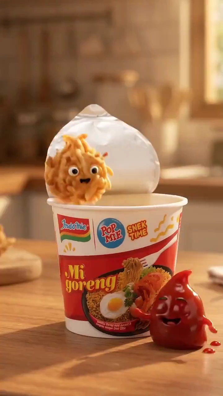 Cinematic Food Commercial Shows Instant Noodle Cup Moving by Itself