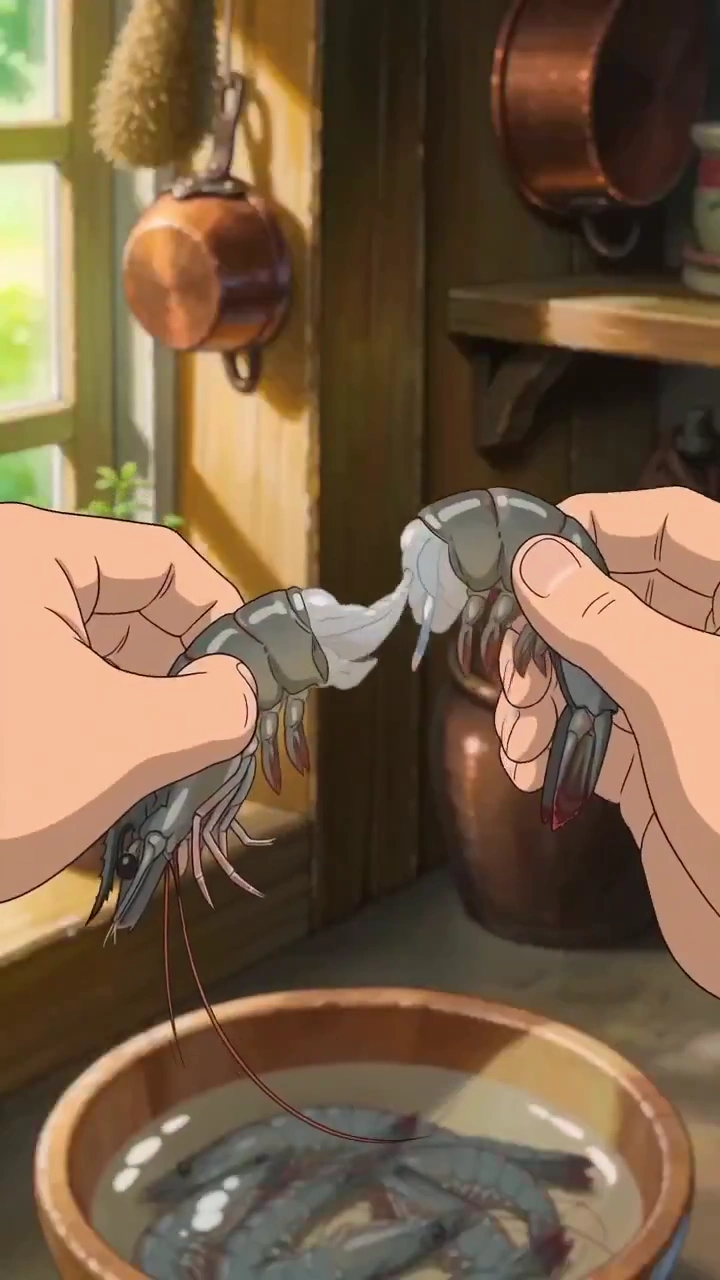 Hands Brush Herb Butter Onto Prawns Before Sizzling Over Open Fire