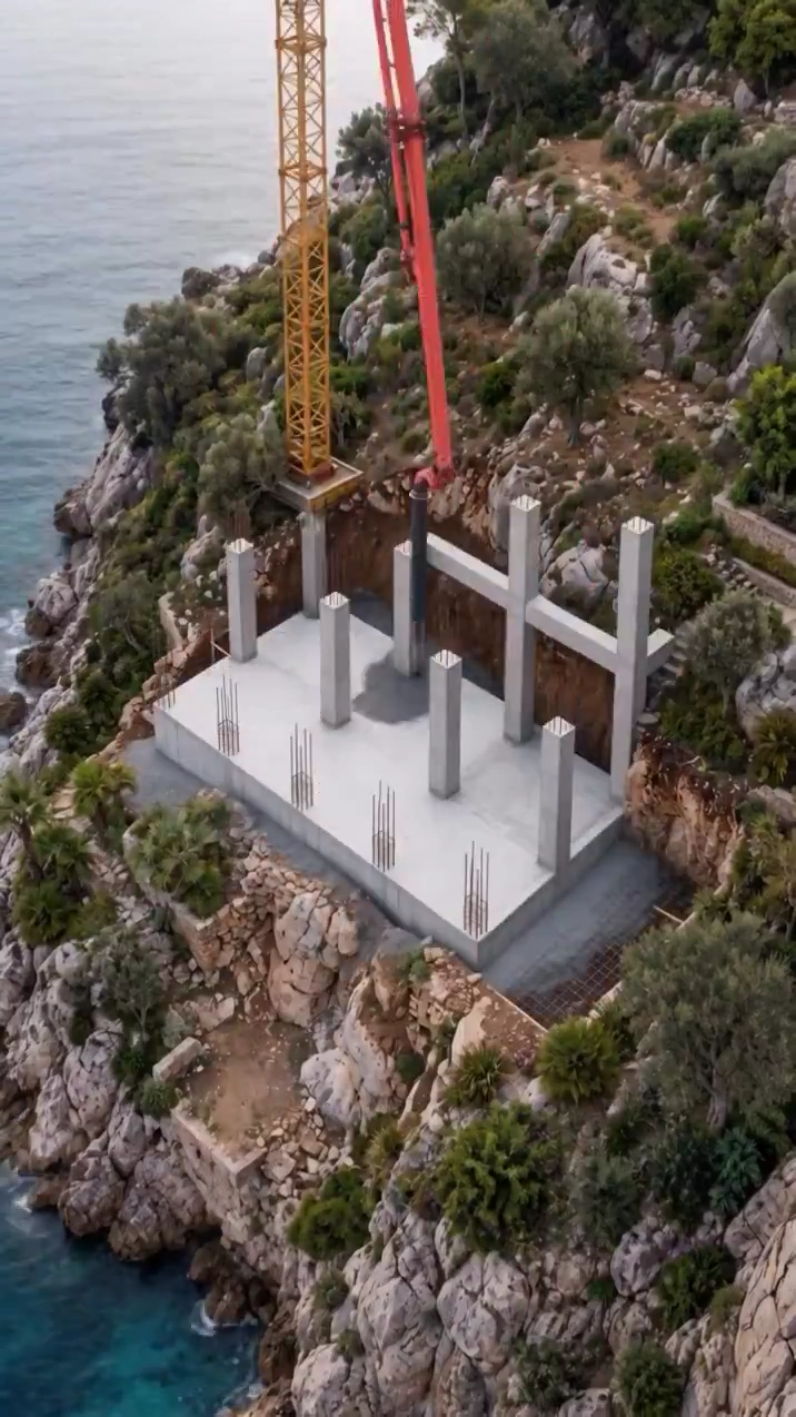 Concrete Dream Home Emerges on Crystal Blue Sea Cliff